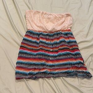 As U Wish Strapless Dress Pink Bodice Multicolor Chevron Skirt